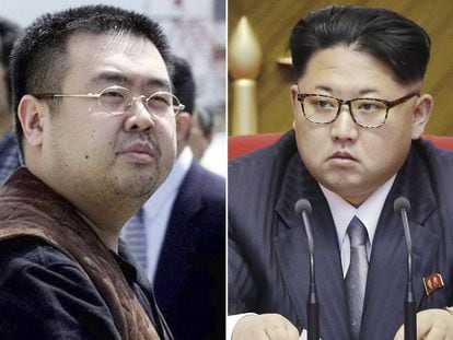 Kim Jong-nam (&agrave; esq.), irm&atilde;o do l&iacute;der da Coreia do Norte, Jim Jong-un (&agrave; dir), que foi assassinado em 13 de fevereiro. 