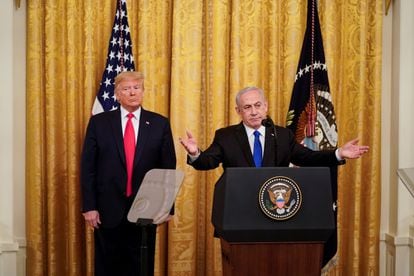 Donald Trump e Benjamin Netanyahu, nesta terça-feira na Casa Branca.