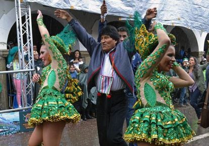 Evo Morales, durante o Carnaval de Oruro.