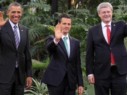 Obama, Peña Nieto e Harper, em Toluca.