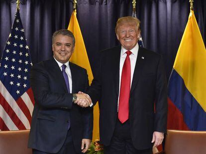 O presidente colombiano, Iván Duque, e o norte-americano, Donald Trump.