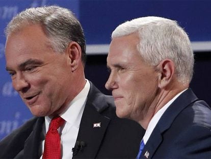 Os candidatos à vice-presidência dos EUA Tim Kaine e Mike Pence.