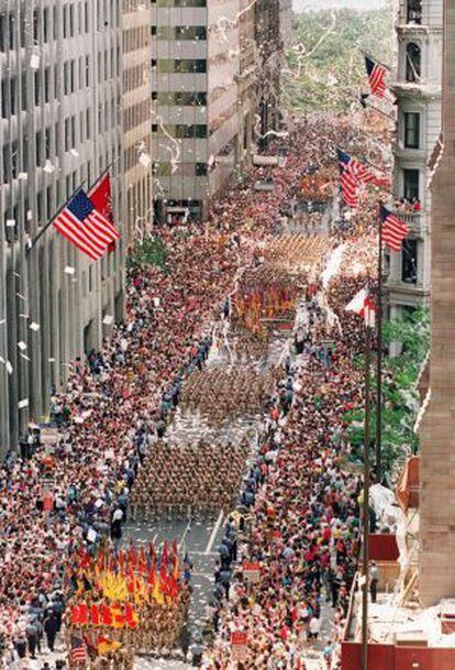 Veteranos da Guerra do Golfo marcham em Nova York.