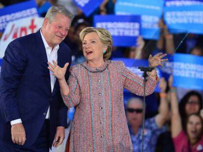 Hillary Clinton e Al Gore, nesta quarta-feira.