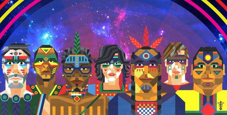 Foto promocional da banda Systema Solar, coletivo músico-visual da região do Caribe da Colômbia.