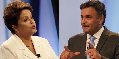 Dilma e A&eacute;cio no debate deste domingo.
