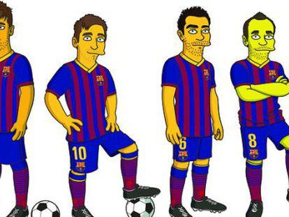 Os personagens de Neymar, Messi, Xavi e Iniesta.