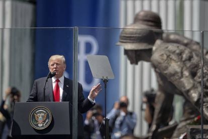 Trump, durante seu discurso na praça Krasinski de Varsóvia nesta quinta-feira.