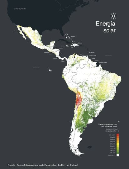 Potencial de energia solar em América Latina.