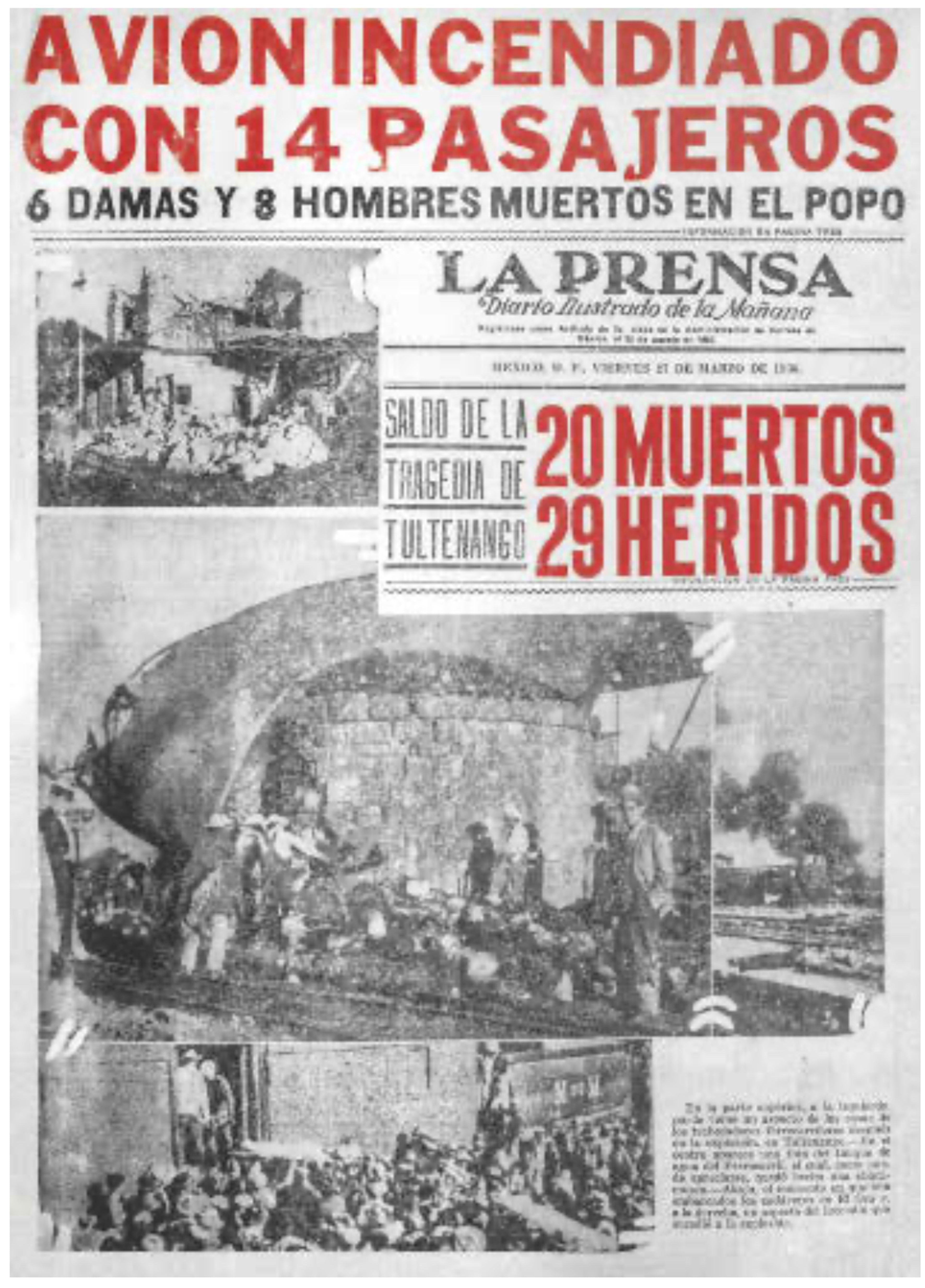 Capa do ‘La Prensa’ com o acidente de aviação que inspirou ‘El avionazo’.