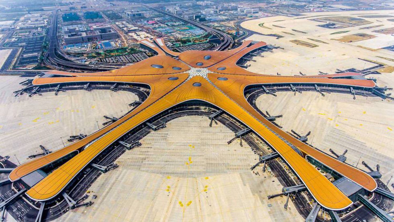Vista aérea do aeroporto de Pequim-Daxing.