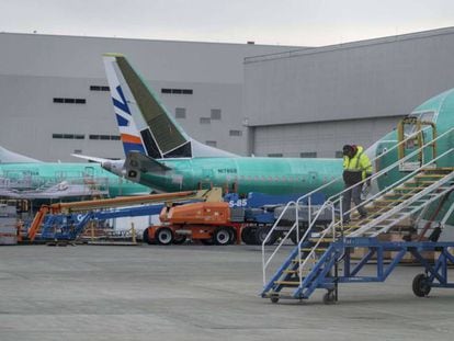 Aviões Boeing 737 Max no aeroporto de Seattle.