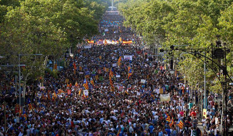 Vista da manifestação contra o terrorismo em Barcelona celebrada no sábado.