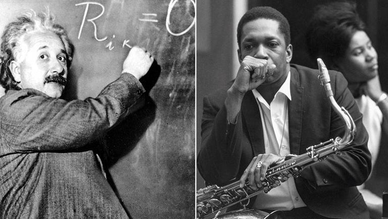 O cientista Albert Einstein, em 1931 (esquerda) e o músico de jazz John Coltrane, em 1966