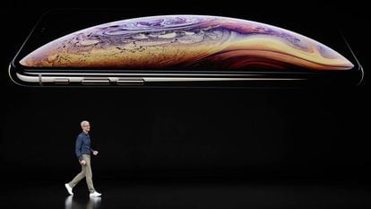 O conselheiro delegado de Apple, Tim Cook, na apresentação do novo iPhone nesta quarta-feira.