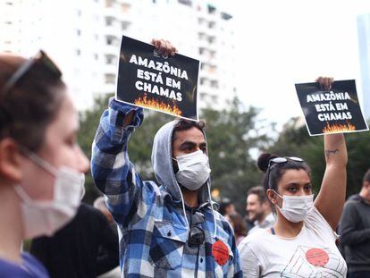 Manifestação contra as queimadas na Amazônia realizada em São Paulo em agosto de 2019.