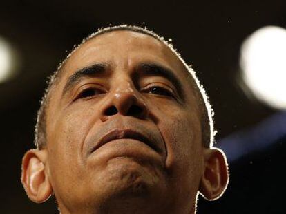O presidente Barack Obama durante sua intervenção no retiro do Partido Democrata.