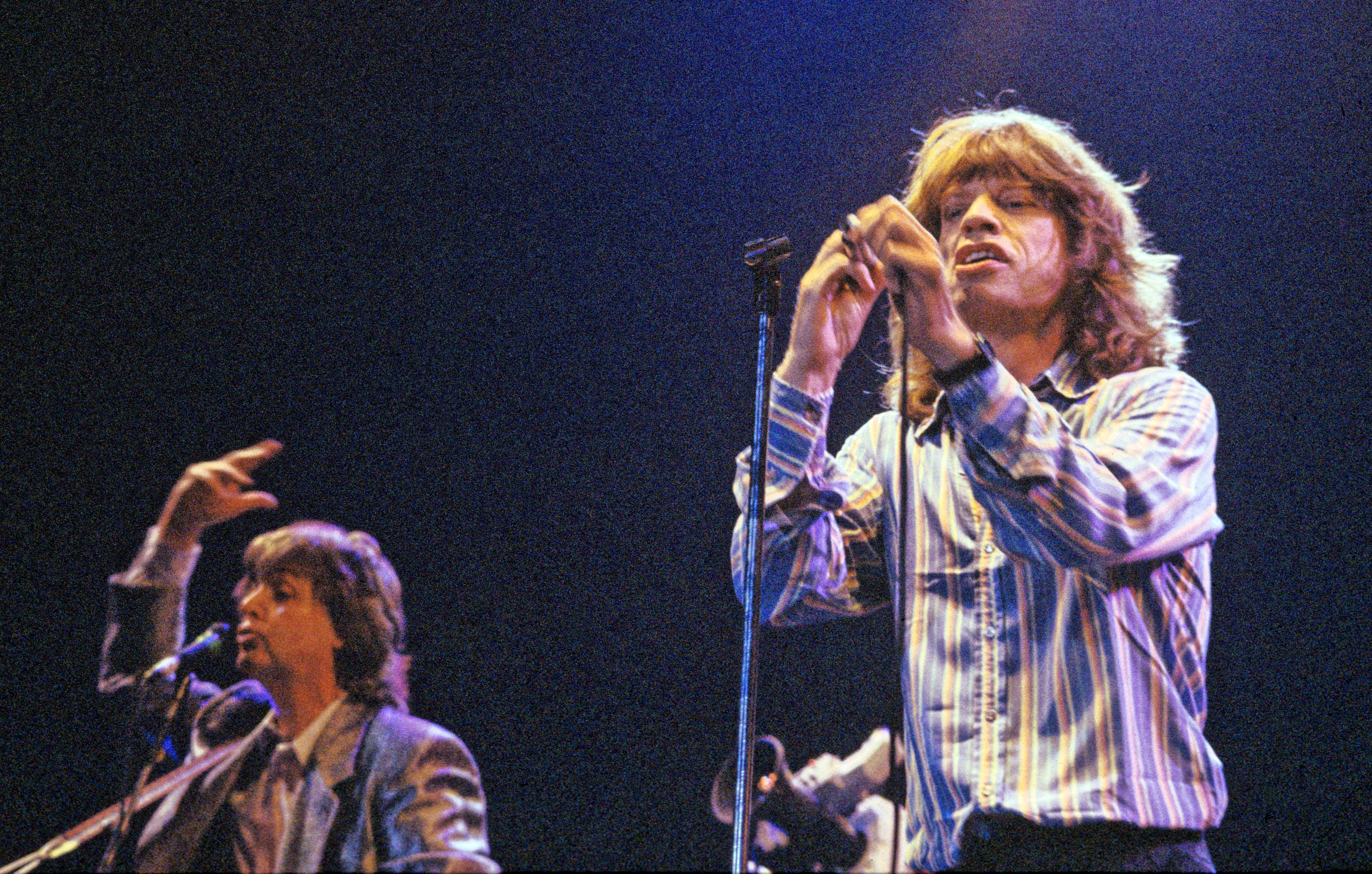 Paul McCartney e Mick Jagger no show ‘The Prince's Trust’, em Londres, em junho de 1986.