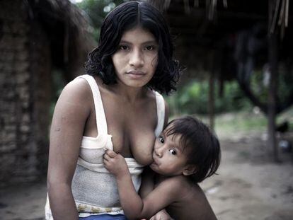 Para muitos povos indígenas e tribais o conceito “mãe” se refere não só a quem lhes dá a vida, alimento, refúgio e amor, mas também àquela na qual vivem, que é seu lar: mães são as selvas, desertos e montanhas que lhes proporcionam o sustento material e espiritual. Estes vínculos são muito potentes. Quando os laços se rompem por causa da colonização, as expulsões forçadas, a mineração, o desmatamento ou “o desenvolvimento”, as consequências podem ser devastadoras. Esta mãe e seu bebê pertencem à tribo mais ameaçada da Terra, os awás. Os awás dependem de sua selva para sobreviver. No entanto, estão em perigo pelas crescentes invasões de sua terra por parte de madeireiras, pecuaristas e colonos. “Se a selva for destruída, nós seremos destruídos também”, disse esta mãe awá à equipe da Survival International.