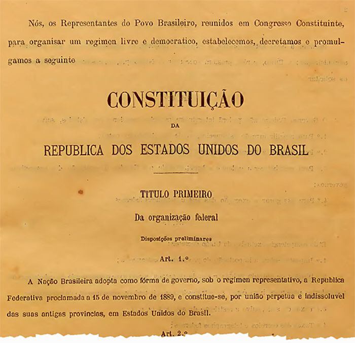 Trecho inicial da Constituição de 1891.