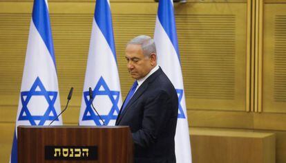 O primeiro-ministro israelense, Benjamín Netanyahu, na segunda-feira na Kneset ( Parlamento).