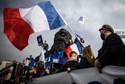 Manifestação da Génération Identitaire, em 20 de fevereiro em Paris.