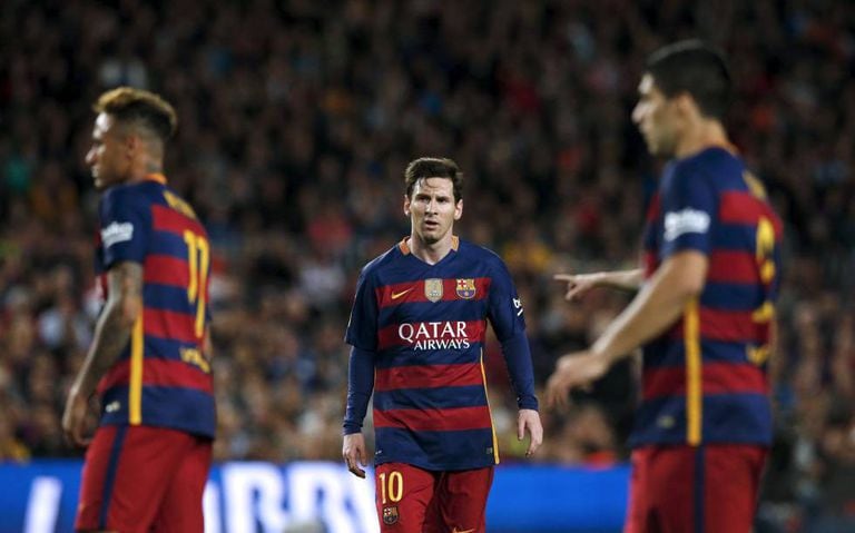 Neymar, Messi e Suárez, na derrota do Barça para o Valencia.