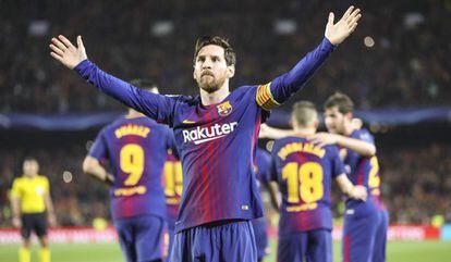 Messi comemora o terceiro gol catalão.