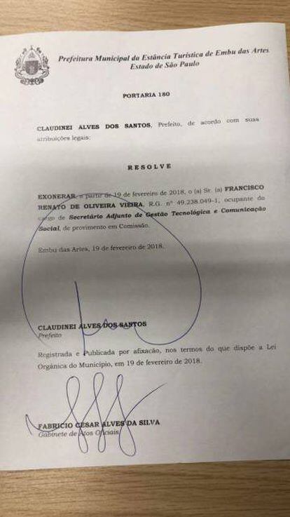 Exoneração foi assinada pelo prefeito Ney Santos (PRB)