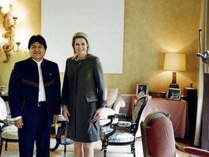 A rainha Máxima de Holanda recebe a Evo Morales.