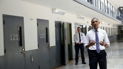 Barack Obama na prisão de El Reno, Oklahoma.
