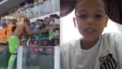 O torcedor do Santos Bruninho, de 9 anos, pede desculpas em suas redes sociais por ter pedido camisa a um jogador rival.