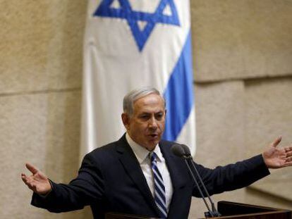 Benjamín Netanyahu, na segunda-feira no Parlamento israelense.