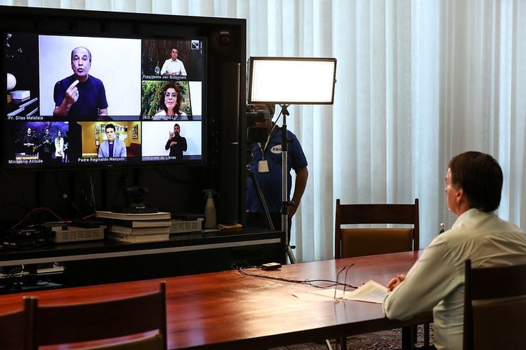 Jair Bolsonaro durante celebração de Páscoa por videoconferência.