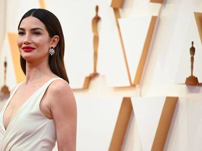 A modelo Lily Aldridge, com vestido Ralph Lauren no Oscar.