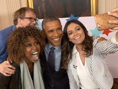 Obama em seu encontro com três youtubers.