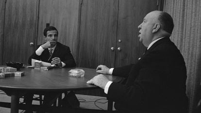 Truffaut e Hitchcock durante encontro em Los Angeles, em 1962.