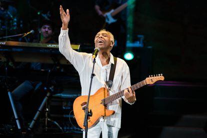 Gilberto Gil durante um show em São Paulo.