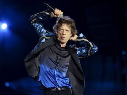 Mick Jagger durante um concerto dos Rolling Stones em fevereiro
