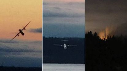 Composição de imagens feitas do avião roubado. 