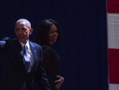 Barack e Michelle Obama, no evento de despedida do presidente dos EUA em Chicago.