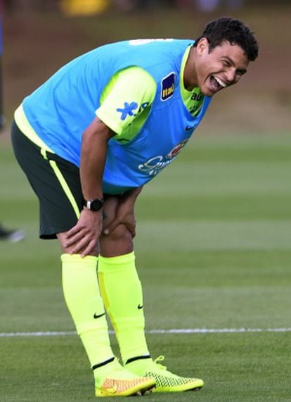 Thiago Silva, durante um treino do Brasil.
