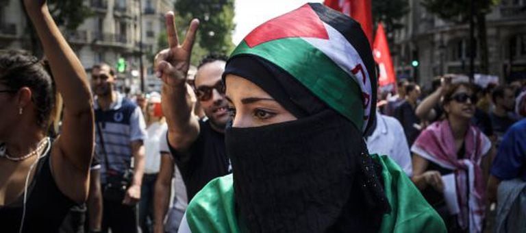 Manifestação em Goutte d'Or contra ofensiva de Israel em Gaza, em meados de 2014.