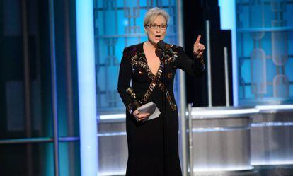 Meryl Streep, durante seu discurso no Globo de Ouro.