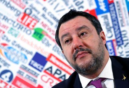 O líder da extrema direita italiana Matteo Salvini em um evento em Roma, nesta quinta-feira, 13.