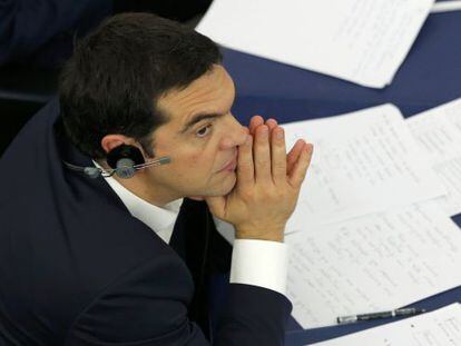 Alexis Tsipras no Parlamento Europeu, nesta quarta.