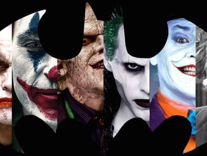 Montagem sobre um fundo do logótipo de Batman com os Joker de carne e osso que assustaram aos espectadores. / Trailer do Coringa.