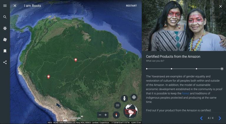 Captura da tela da plataforma 'Eu sou Amazônia' do Google Earth.