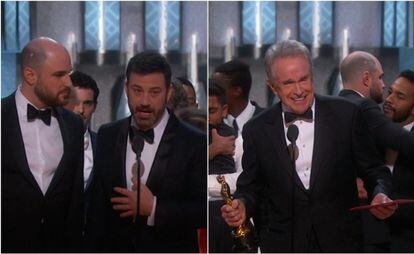 Jimmy Kimmel e Warren Beatty tentando explicar o que ocorreu