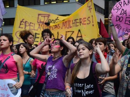 Manifestação de mulheres em São Paulo no início deste mês.